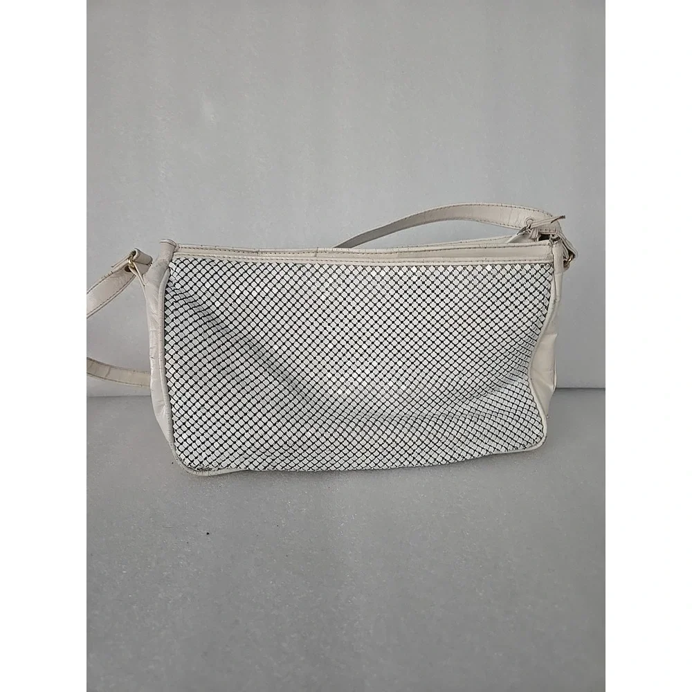 VintageWhite Metal‎ Mesh Bag 80's Evening Purse Gold Logo